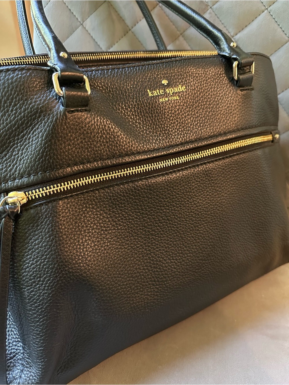 Kate Spade Black Pebbled Leather Tote with Gold Hardware Perfect for Laptop